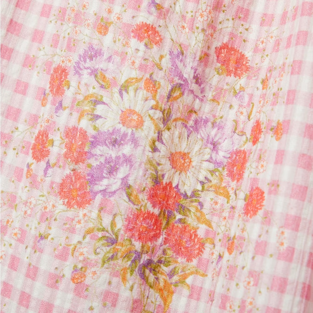 Loveshackfancy Strapless Pink Gingham Floral Dress - image 4